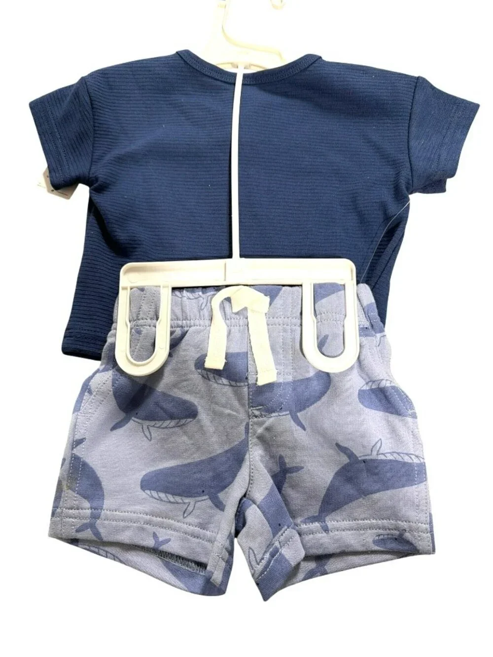 Baby Boys 2-Piece Navy Top & Whale-Print Shorts Set Size 3M New